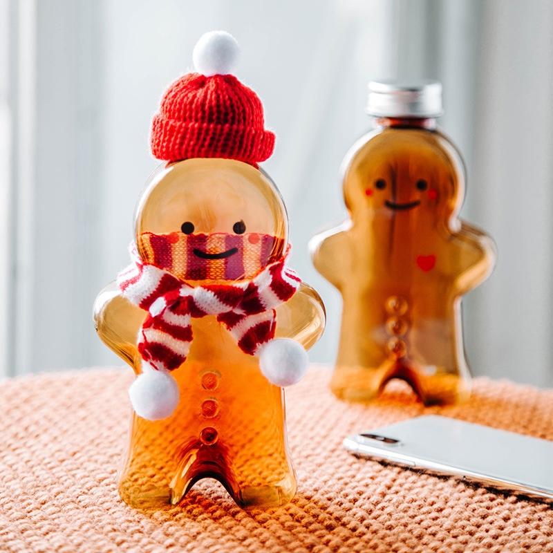 Cute Gingerbread Man Drinking Cup Portable Shaker Drink Bottle Kitchen Milk Tea Water Bottle Home Christmas Bottle Gifts