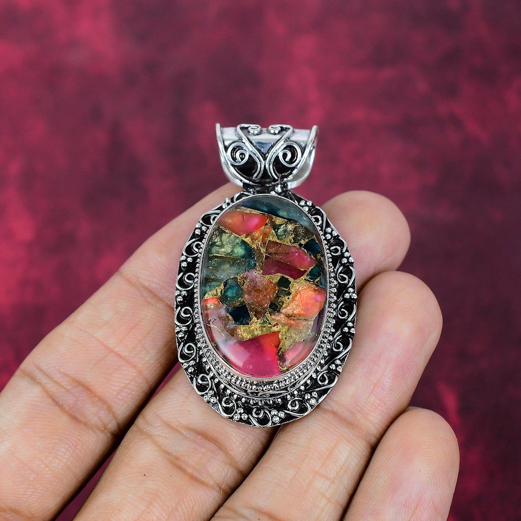 Copper Multi Tourmaline Handmade Gemstone Pendant, 925 Solid Sterling Silver Pendant Beautiful Jewelry, Gift For Love