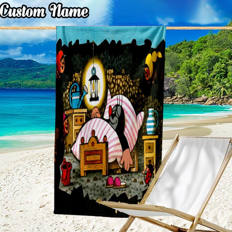 Custom Name Little Mole Beach Towel - Soft, Ultra-Absorbent Microfiber, Lightweight, Perfect for Beach, Parties, Travel, Camping