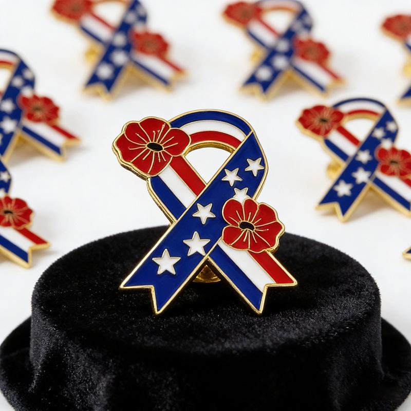 Usa Flag Ribbon Enamel Pin American Patriotic Awareness Brooch Metal Lapel Pin For Clothing Bag Hat Independence Day Decor