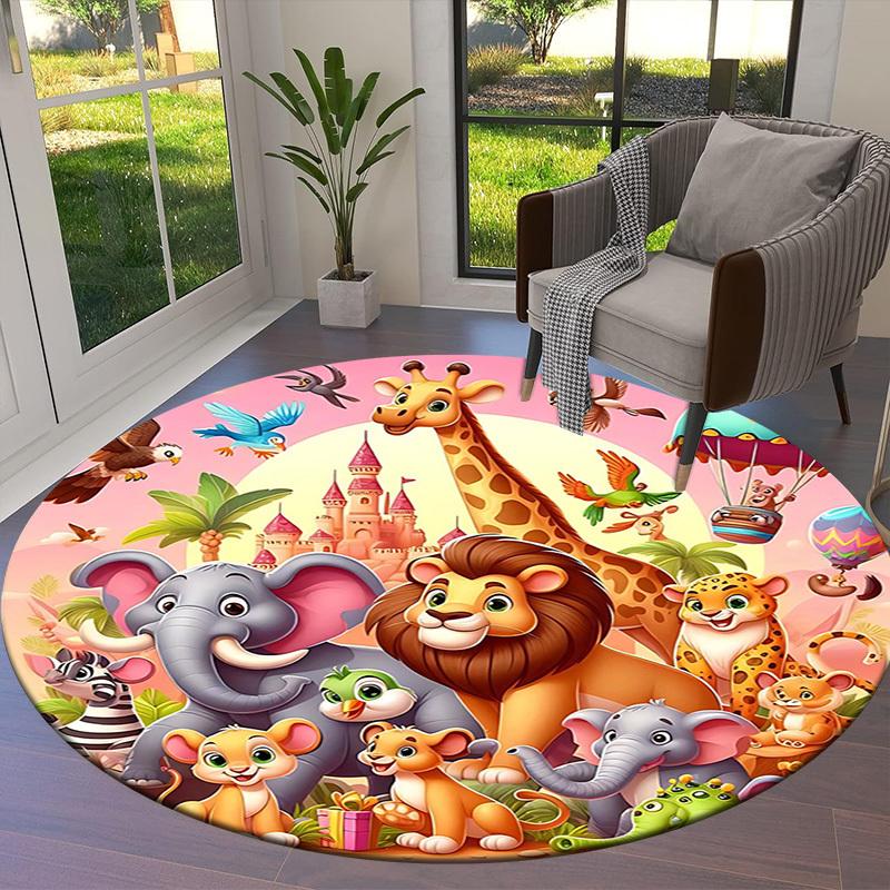 1PC Animal Castle Non-Slip Floor Round Carpet, Office, Family, Bedroom, Large Area Rug Indoor Rugs, Durable PolyesterH0329