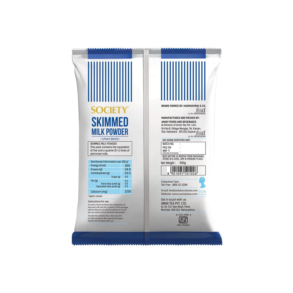 Society Skimmed Milk Powder Less Than 1% Fat High Calcium Protein Daily Beverage Mix 500 Gx Pack Of 2