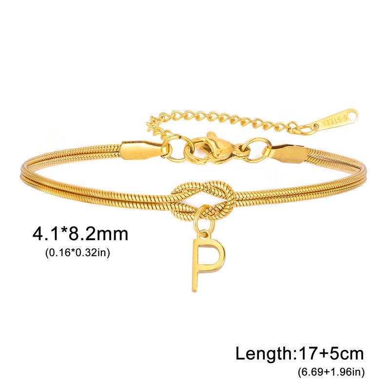 Stainless Steel 26-Letter Bracelet & Anklet with Double-Layer Knotted Snake Bone Chain