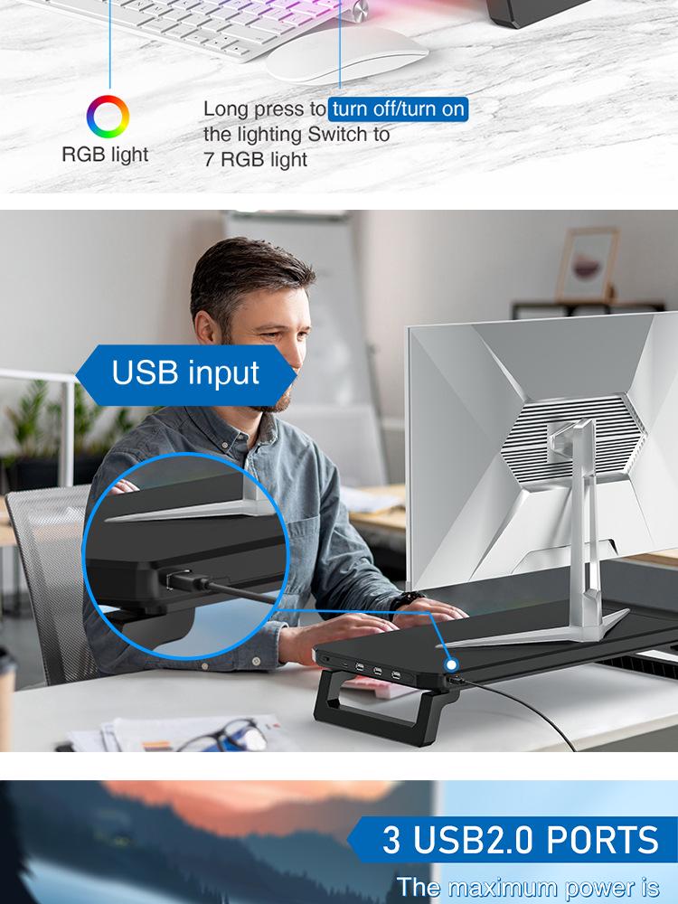 Ergonomic RGB Laptop Stand with Two-Level Riser & Desk Mat