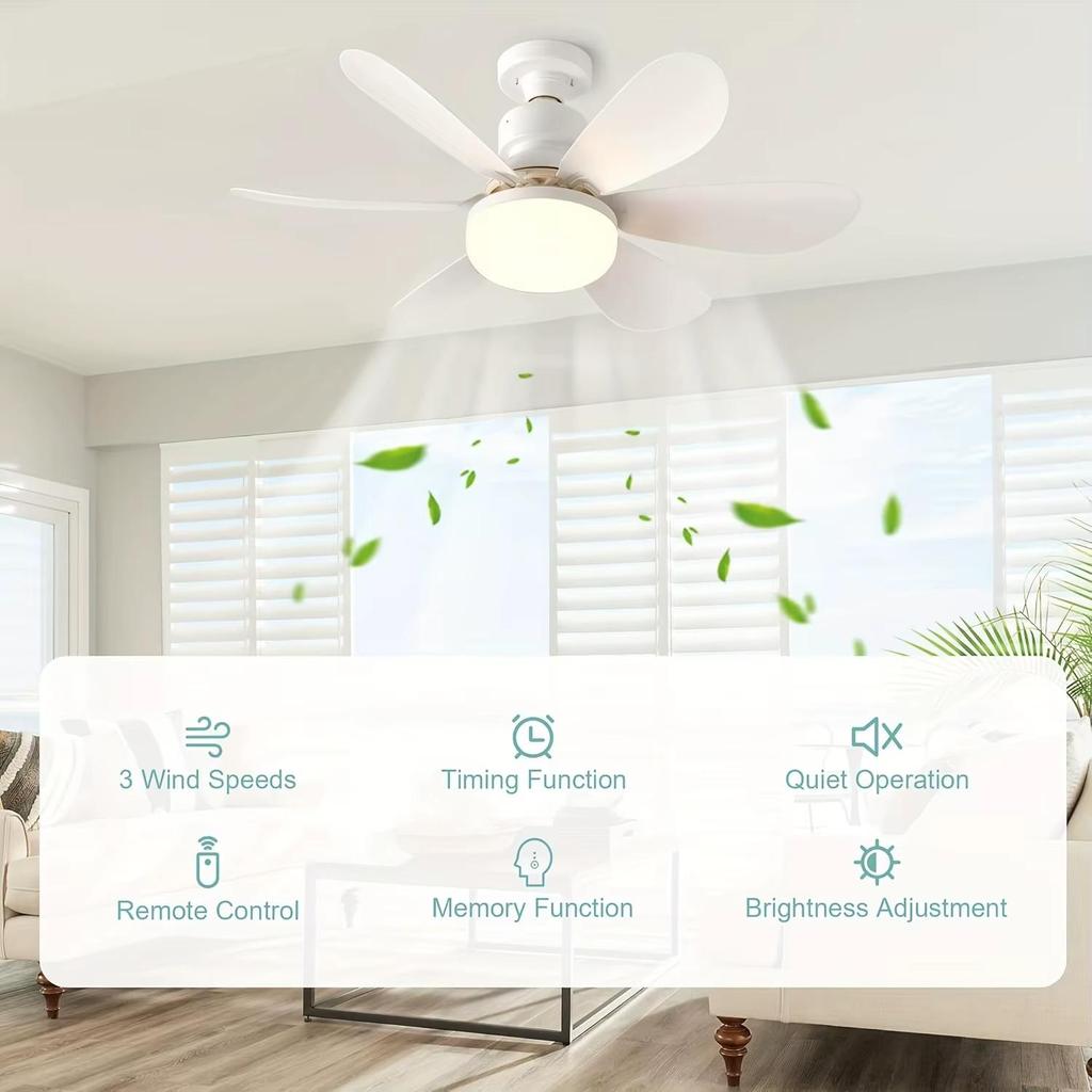 Ventilateur de Plafond E27 Moderne avec Lumière Télécommande Intelligente Sans Fil Mini Plafonnier Domestique pour Cuisine Salle à Manger Chambre Maison