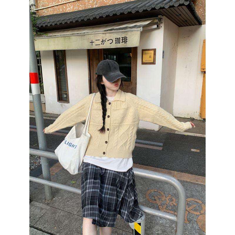 Kumikumi Sweet Style Purple Niche Age-Reducing Temperament Long Sleeve Knit Women Clothes Autumn Loose All-Match Top