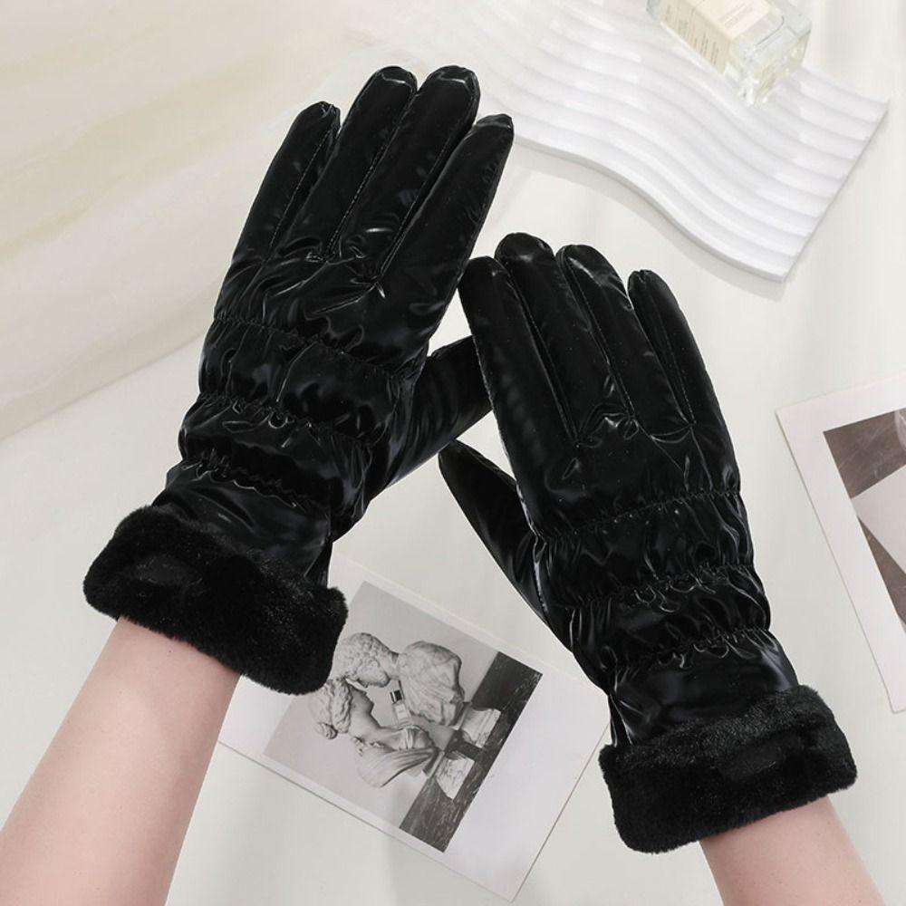 Cute Bear Women Winter Gloves Thickened Skiing Gloves Fleece Full Finger Gloves  Cycling Bicycle