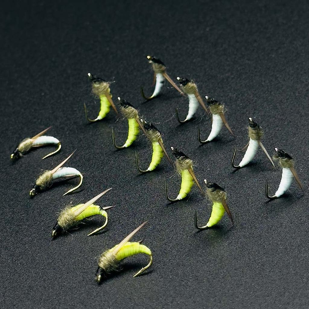 5/10 szt. Muchy do wędkarstwa muchowego Przynęta na pstrąga|2 mieszane kolory Muchy do wędkarstwa muchowego| Suche muchy, Ćmy żółto-białe-Materiał Sztuczne pióro&Rayon