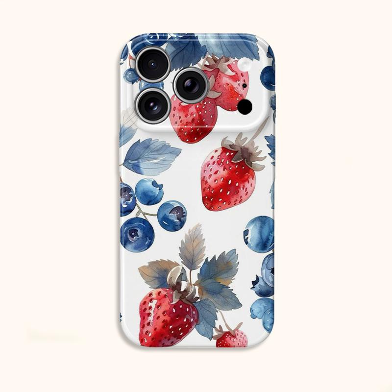 Farm Fresh Watercolor Strawberry Blueberry Fruit Art Graphic Film Aesthetic Protective Shockproof Bumper Phone Case For iPhone 14 15 16 Pro Max Plus