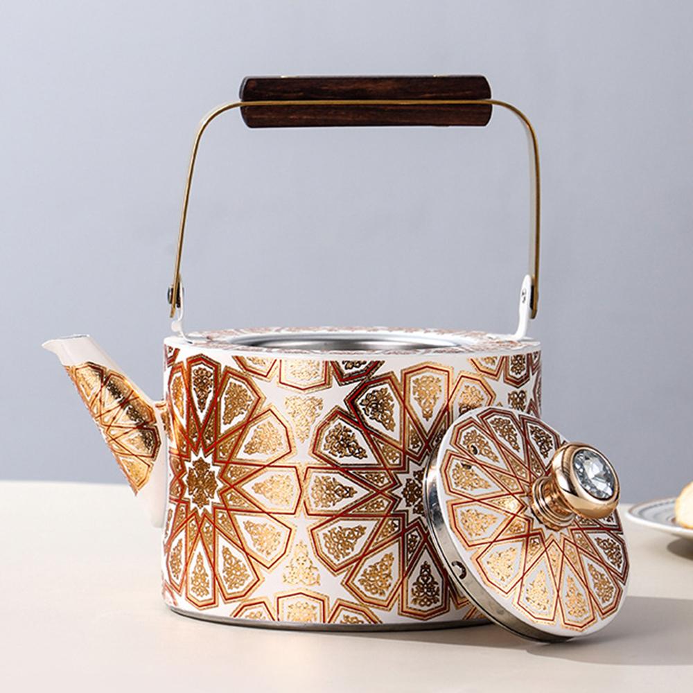 Ethnic Style Stainless Steel Tea Kettle, Large Capacity Teapot with Tea Strainer, Home Restaurant Flower Tea Pot, 1.5L