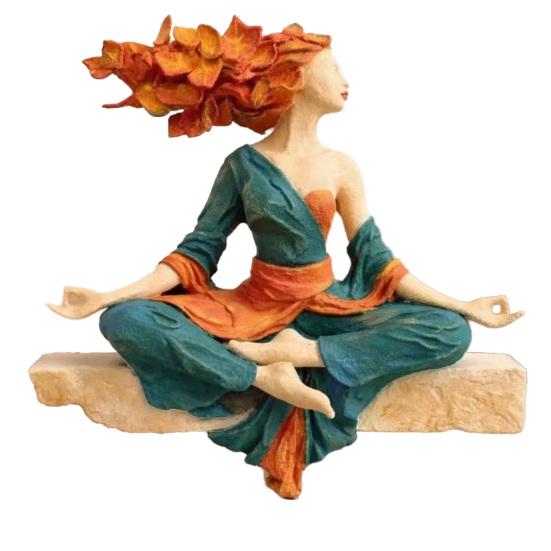 Yoga Girl Resin Ornaments Balance Figurine with Meditation Tranquility And Artistic Leaf Design