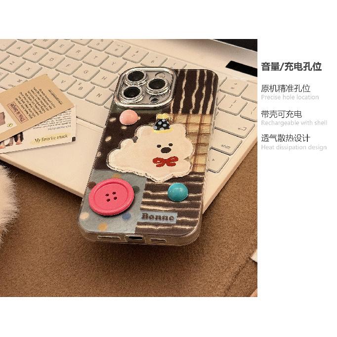 3D Button Puppy Cat Apple 17 Phone Case for iPhone 16, suitable for 14 Pro Max, Korean Cartoon 13 Hard Case