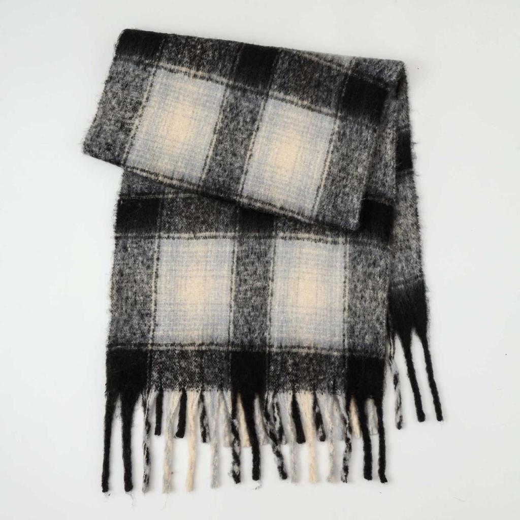 Winter Mohair Plaid Fringed Scarf Women's Thickened Warm High-end Scarf Simple Versatile Fashion Scarf