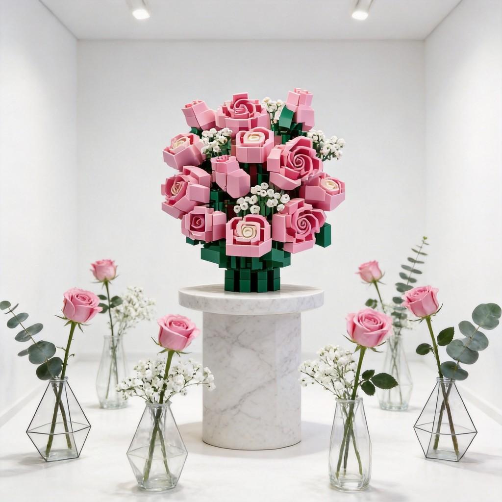 Set di Costruzione Compatibile con Fiori Secchi Per Regalo Romantico Decorazione per la Casa