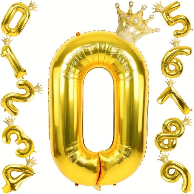 

A 1-piece golden 32-inch digital 0-9 aluminum film crown balloon set, suitable for birthday party decoration, graduation props and celebration events