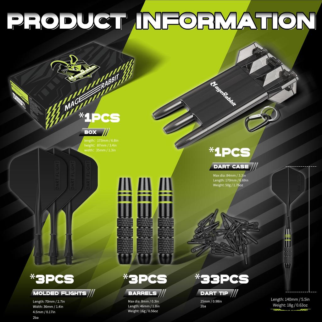 MageRabbit 3 Copper Darts and 30 Soft Tip Darts Black Durable Integrated Dart Integrated Darts for Beginners Tips, Box, Flights, Darts,