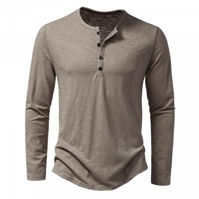 2024 mäns bomullsknappar Henley-halsskjorta Långärmad Casual Button Enfärgade Mode T-shirts