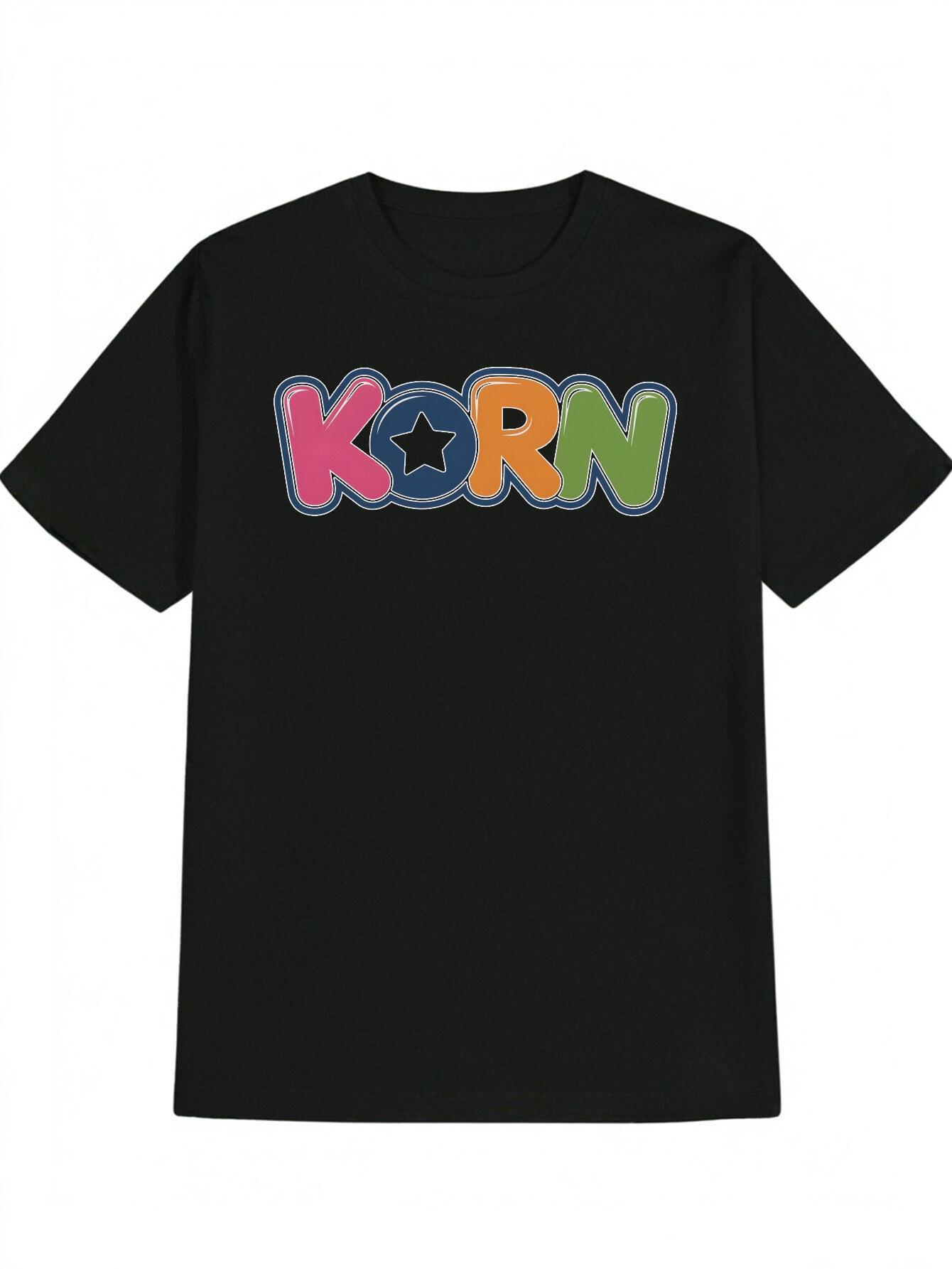 Casual Round Neck T-shirt with Bold K & O Print - Colorful Letter Print XXXL