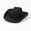 Natürlicher Raffia Stroh Handgewebter Sonnenhut Sommer Strand Gebogener Rand Jazz Panama Strohhut Europäischer und Amerikanischer Westlicher Cowboyhut