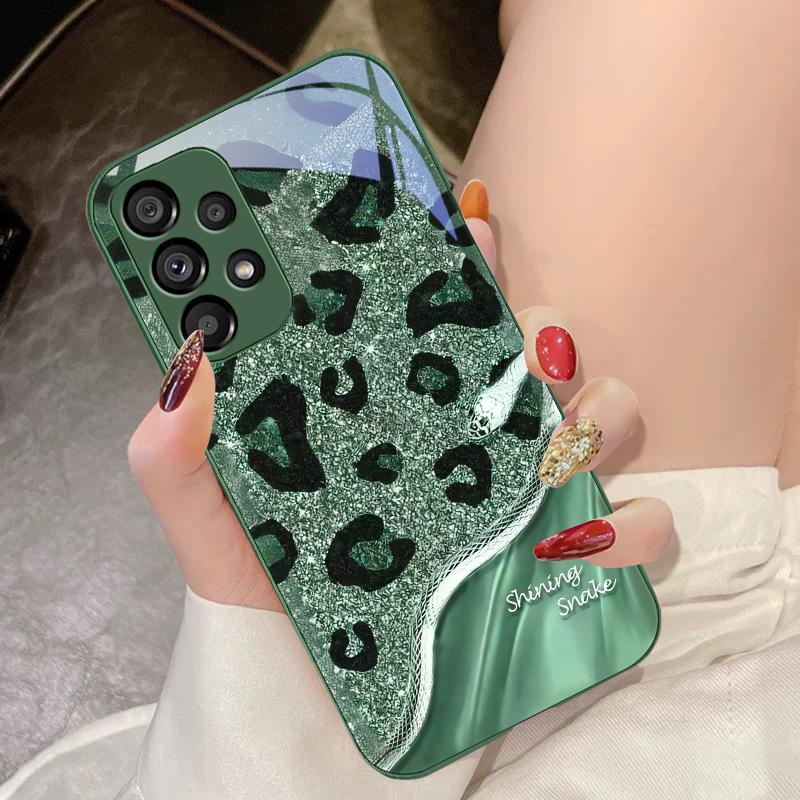 Leopard Pailletten Schlange Für Samsung Galaxy S10 4G S20 11E 30 S21 22 S24 Fe Pro S23 S25 Ultra 5G S9 Gehärtetes Glas Handyhülle
