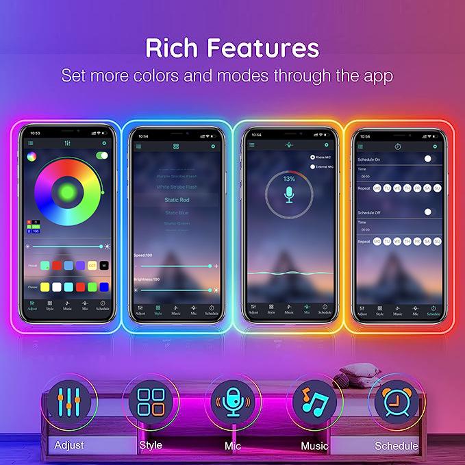 10m RGB Neon Light Set: Bluetooth-Controlled, Sound-Activated, Colorful Silicone Strip for Custom DIY Shapes