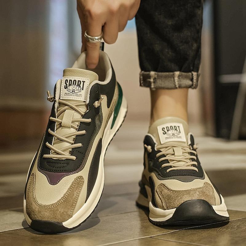 Spring Agassi-style Dad Shoes for Men, Hong Kong Style Casual Running Shoes, Trendy Height-increasing Sports Shoes for Men.