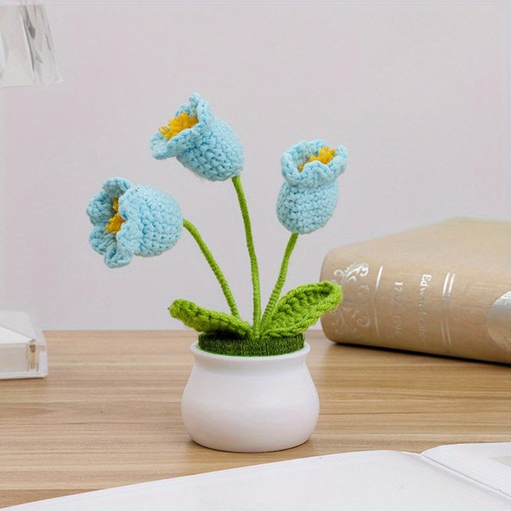 2 Pcs Knitting Crochet Bell Orchid Flowers Potted Plants for Wife Girlfriend and Women, Handmade Flowers for Car Decoration Home Decoration