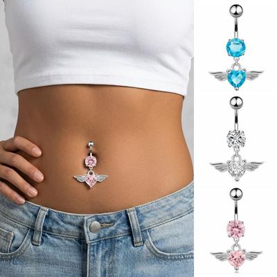 Anneau de nombril Zircon Strass Acier Inoxydable Bijoux de Piercing Corporel Anneau d'Ange pour Nombril Cadeau