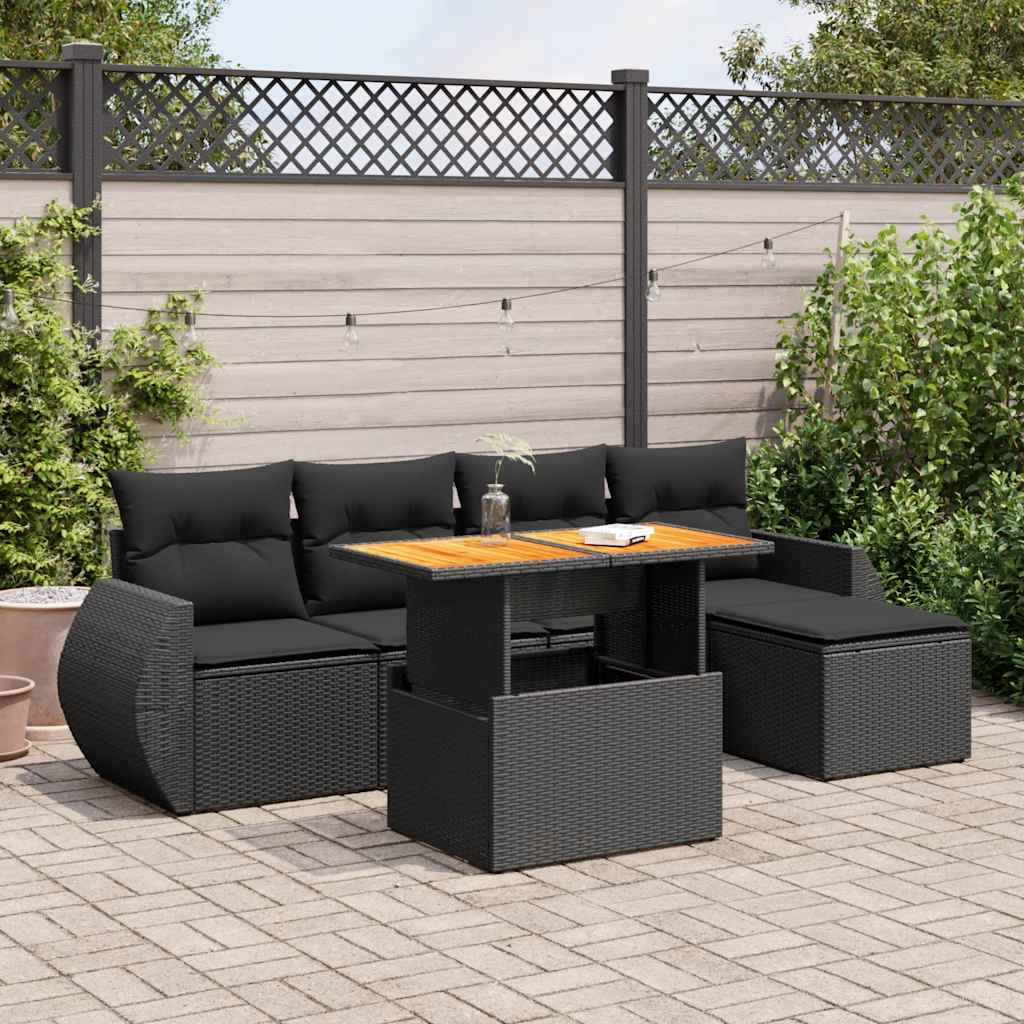 Vidaxl 6-Cz. Set di Mobili da Giardino con Cuscini, Polyrattan Nero