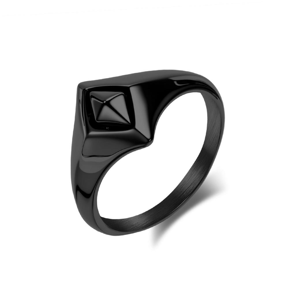 New Punk Vintage Rhombus Squares Ring for Men Stainless Steel Ring Gold Plated Jewelry 7 чёрный