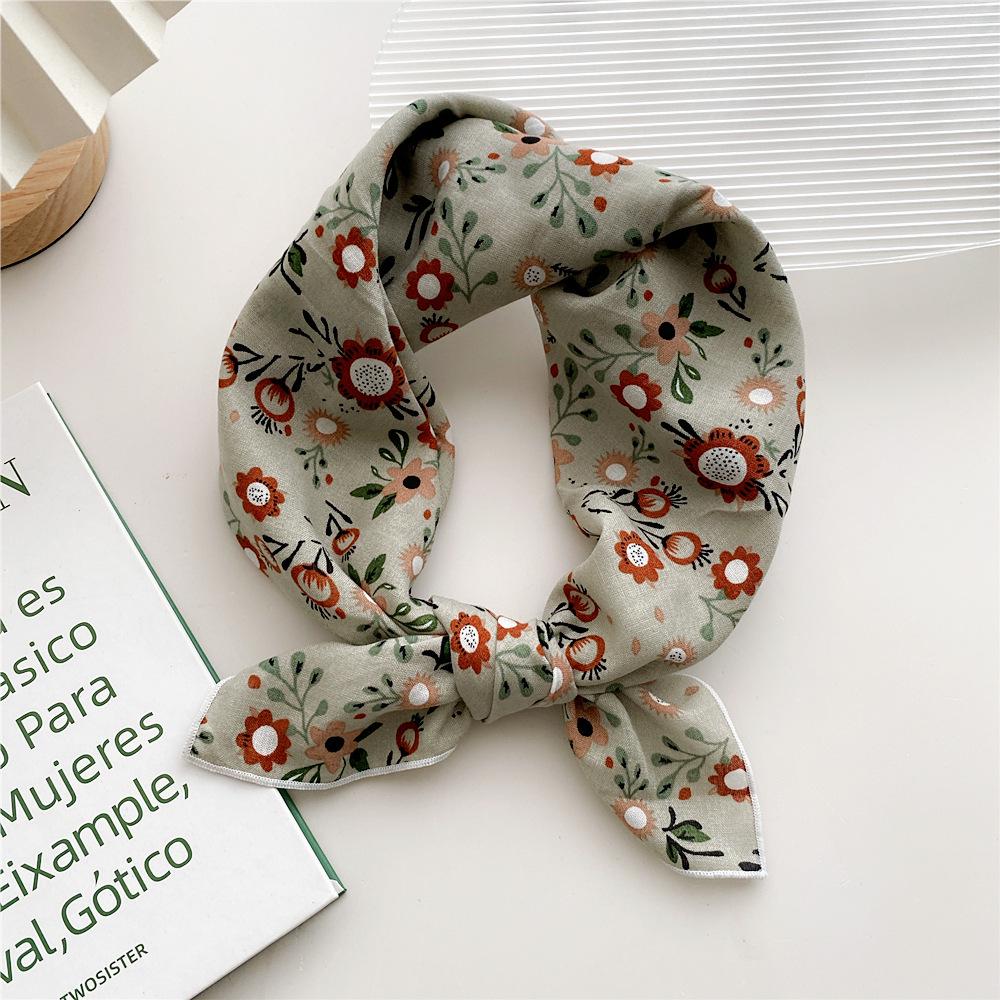 

55 Шелковый шарф: Универсальная корейская хлопково-льняная повязка на голову, маленький квадратный платок для женщин — идеально подходит для весенне-осенней моды 55cm