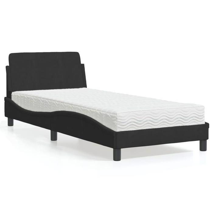 VidaXL Lit avec matelas noir 80x200 cm velours, meuble de chambre, lit simple, cadre de lit incurvé, sommier, lit en velours 3208293