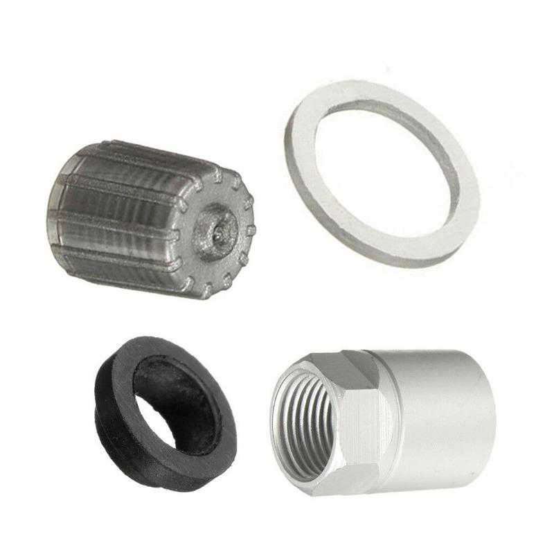 4 piezas TPMS Arandela de reparación de sensor de presión de neumáticos Tuerca Tapas de válvula Kit de servicio Aluminio Plateado para Toyota Gadget Accesorios para coche