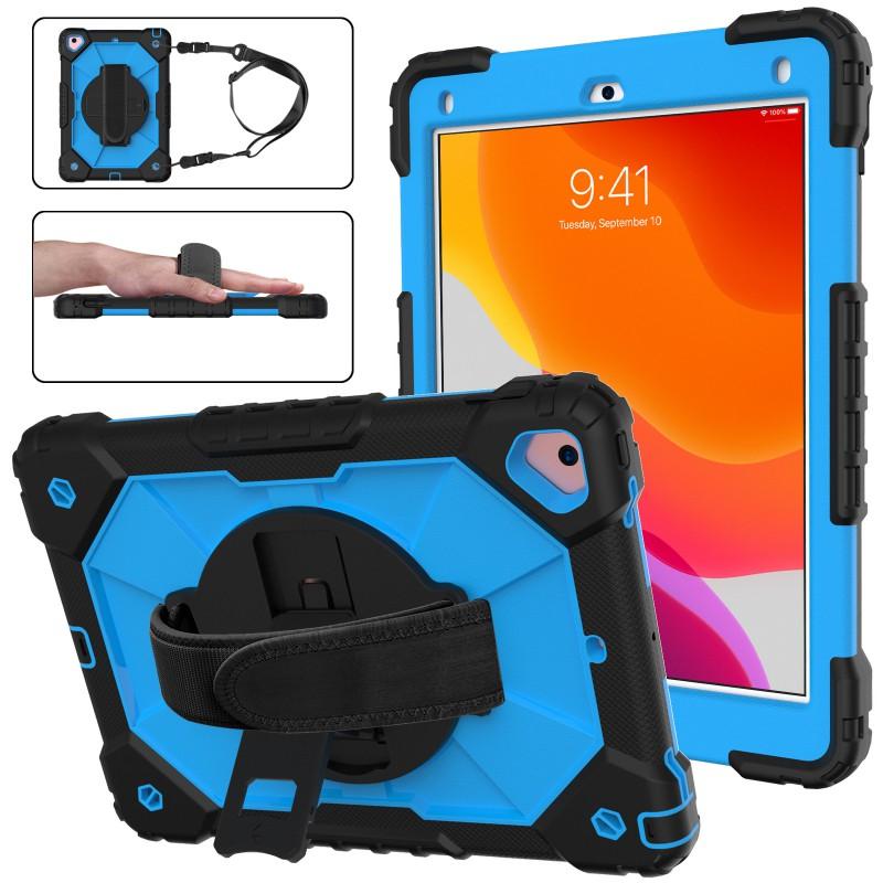 IPad 9th Gen 10.2 Inch Protective Case With Strap Full Coverage Silicone PC Hybrid Cover Stand Function