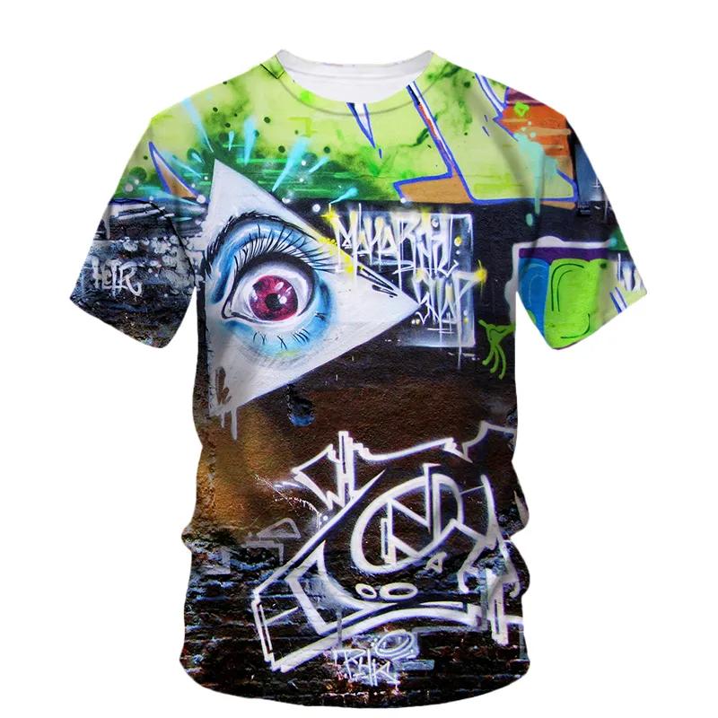 Sommar Ny Kreativ Graffiti Målning Konst Linje T-shirt Herr Mode Casual Hip Hop Harajuku 3D HD Tryckt O Krage Kort Ärm