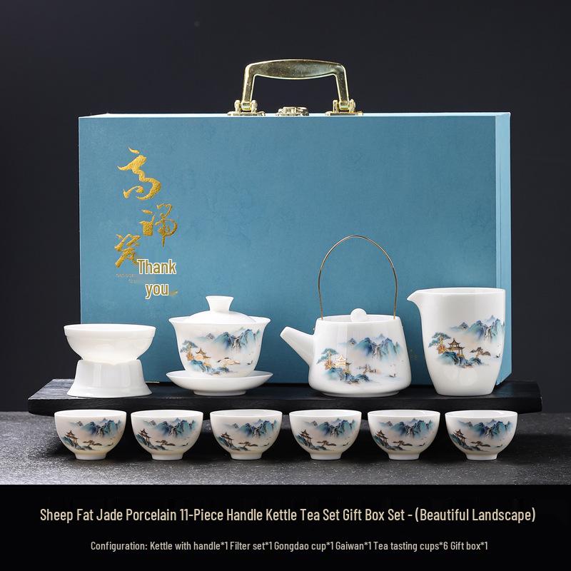 Luxury Jade White Porcelain Kung Fu Tea Set for Home or Office