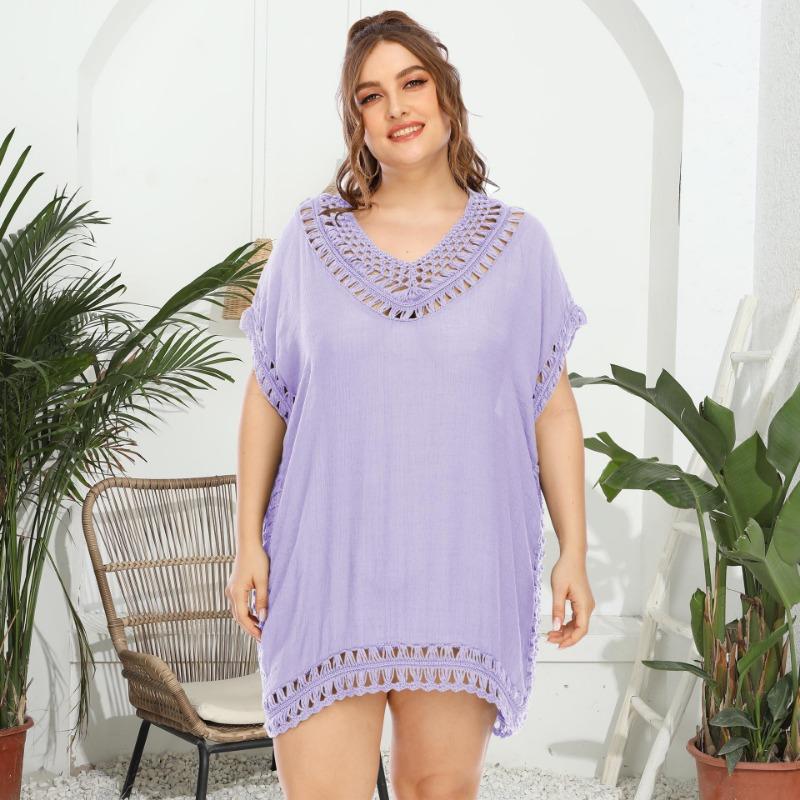 Oversized Women's Handmade Patchwork V-neck Solid Color Beach Dress Cover Up Dresses