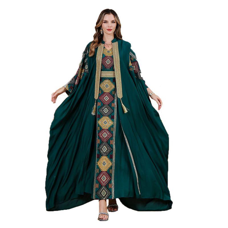 Middle East Dress Embroidery Tassel Cardigan Belt Vest Dress Robe Accessible Luxury Gown Two-piece Set Dress Dress