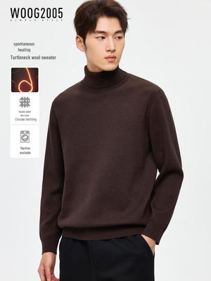 WOOG2005 Men's Self-Heating Thick High-Neck Sweater Base Layer for Autumn/Winter 2025 - Solid Color Knitwear.