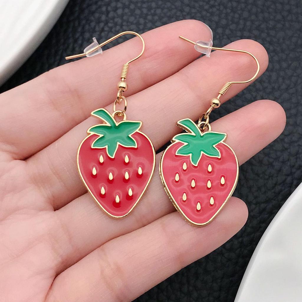 INS Style Summer Fresh Fruit Earrings - Korean Oil Drop Strawberry Design