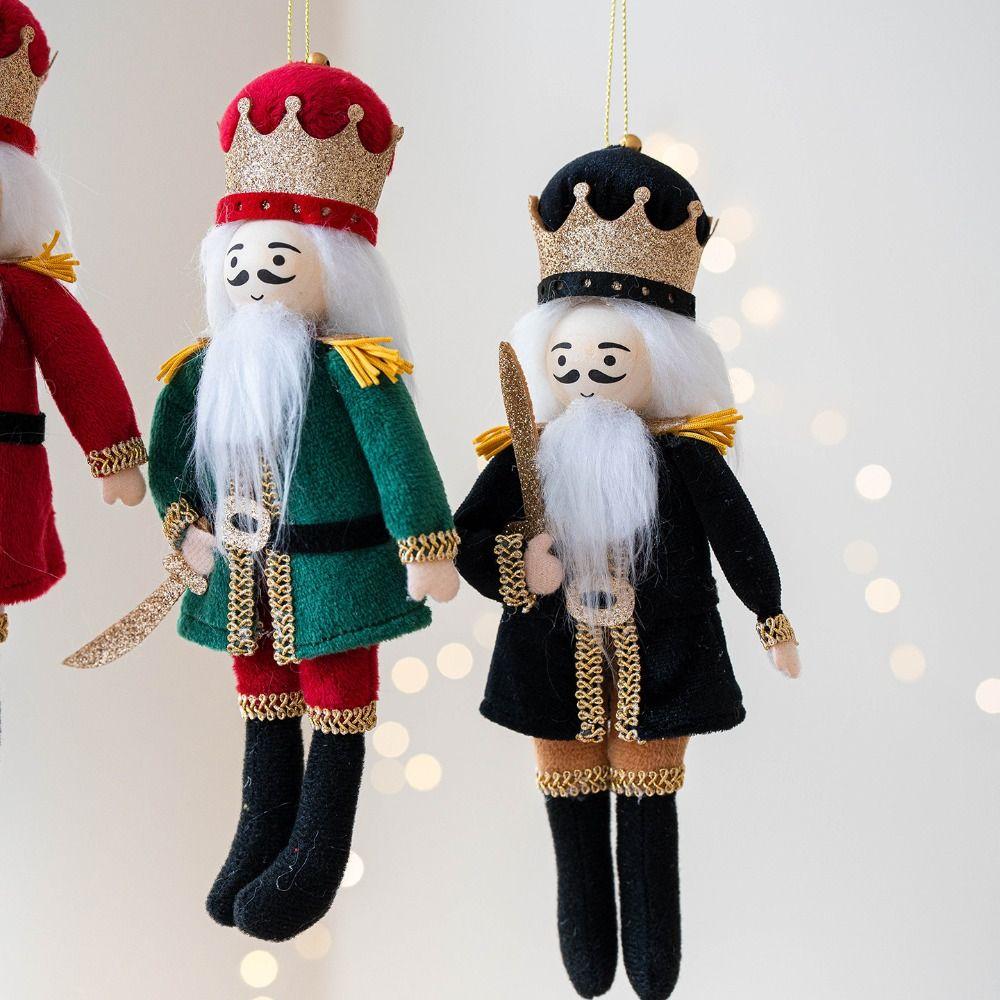 Fabric Nutcracker Soldier Pendant Red Blue Green Black 19cm Soldier Ornaments European-Style Xmas Tree Hanging Ornament XMAS