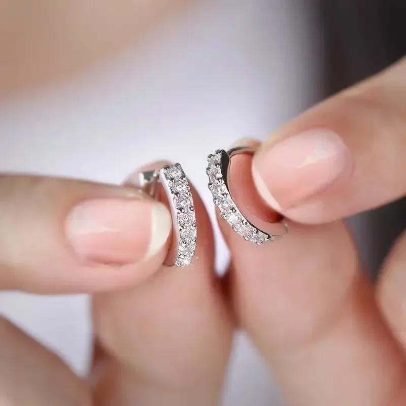 Korean Fashion Silver Color Round Hoop Earrings for Women Charm Sparkling Zircon High Quality Wedding Jewelry Accessories Gift