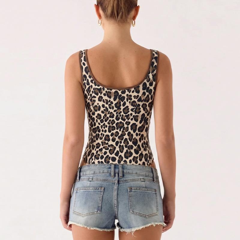 Modisches Damen Leopard Print Quadratischer Ausschnitt Trägertop Y2K Schlank Ärmellos Cami Top Spicy Girl Streetwear Sommer Lässig Basic Weste