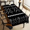 Contemporary Tribal Geometric Tablecloth, Clean Mudcloth Print with Bold Lines and Dots, Scalloped Trim, Dirt Resistant for Home
