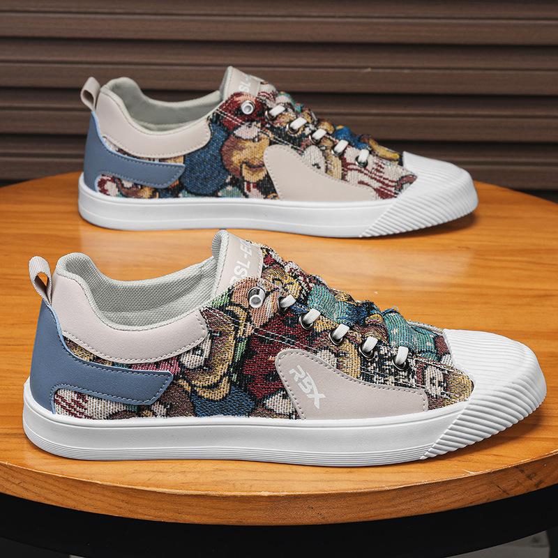 Men'S Daily Casual Color Matching Low-Top Sports Men'S Shoes Leather Splicing Cloth Surface Breathable Board Shoes