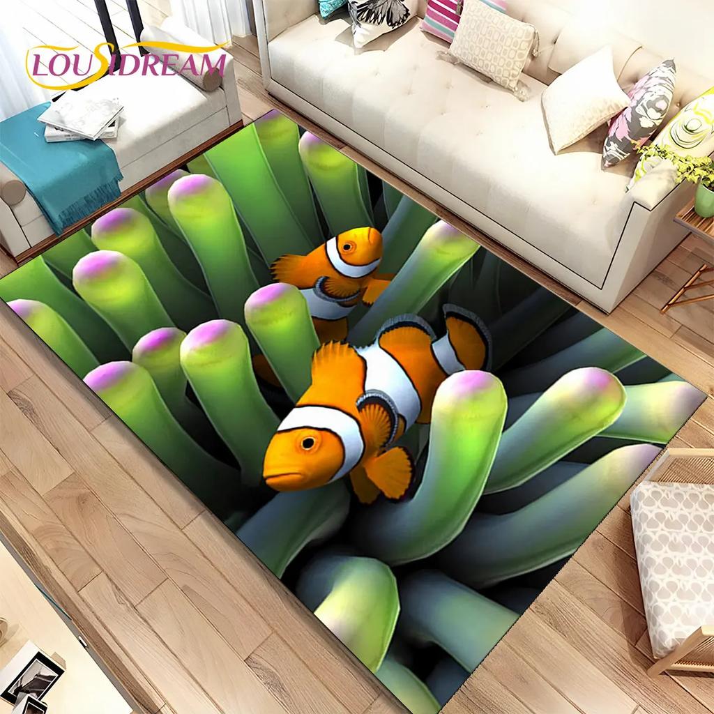 3D Seabed Underwater World Dolphin Turtle Area Rug,Carpet Rug for Living Room Bedroom Sofa Doormat,kids Play Non-slip Floor Mat