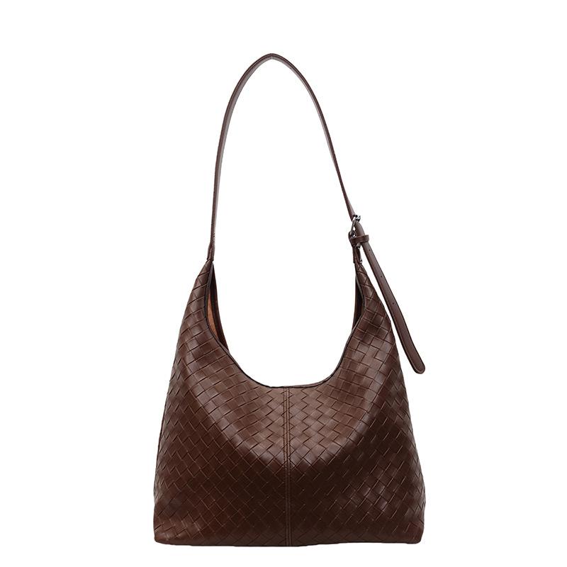 

New casual versatile pu woven women s bag large-capacity commuting premium retro shoulder bag simple and generous tote bag 36*37*13 темно-коричневого кольору