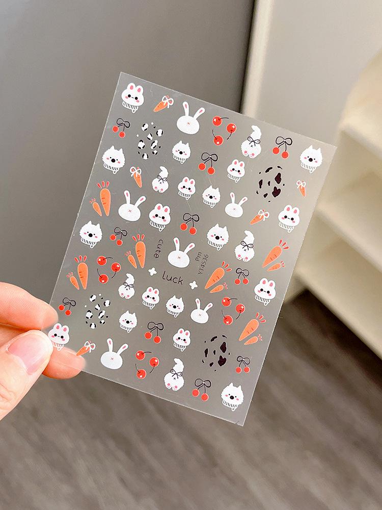 YITU Flat Rabbit Carrot Nail Stickers with Cherry Bow - YT4536