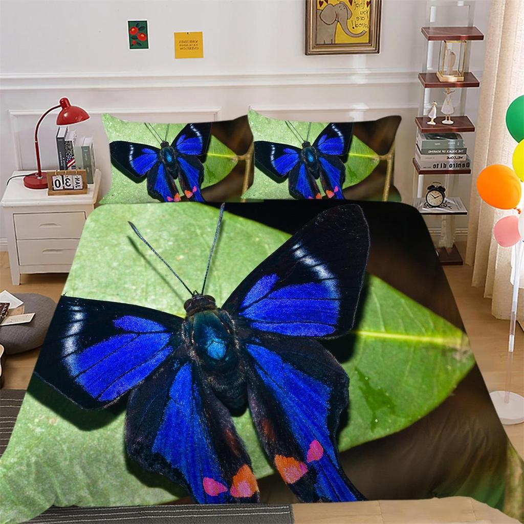 Set lenjerie de pat cu flori 3D fluturi husă de pilota cu aripi de insecte husă de pernă 2 sau 3 bucăți AU240 * 270 Dimensiuni extra mari Decorare pentru casă