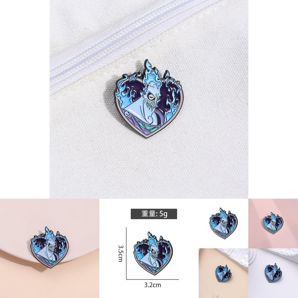 Adorable Cartoon Character Brooch Featuring Heart Shape And Blue Flame Aesthetic
